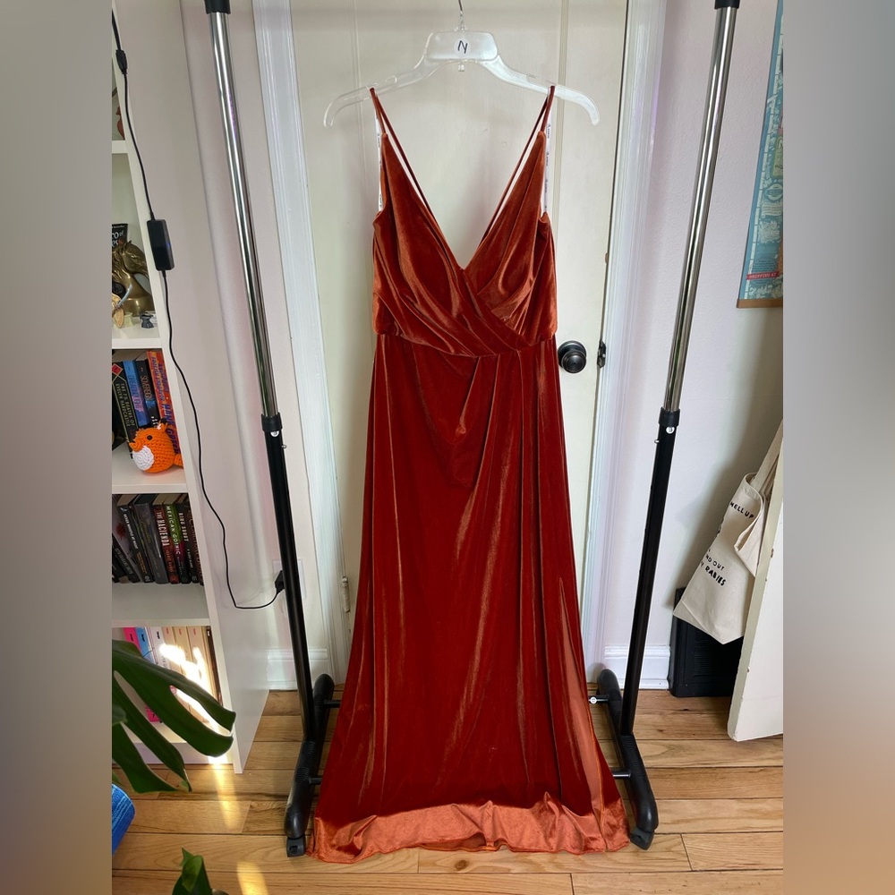 Jasmine B2 Velvet Rust Orange Bridesmaids Dress